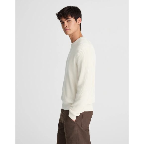 Madewell Men's Cotton Shaker-Stitch Crewneck Sweater Vintage Ivory Size M NWT - Picture 3 of 12